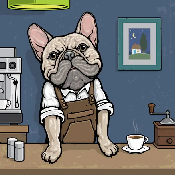 Vector illustration of french bulldog barista