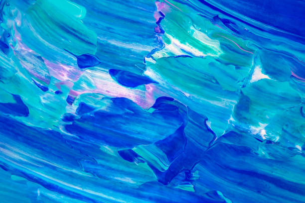 Blue, green, teal and pink abstract background art on artists canvas, painted with palette knife