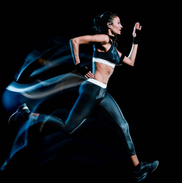 beautiful woman runner jogger jogging running isolated black bac