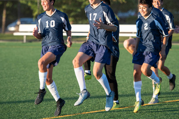 istock Soccer teammates warmup up before a match 1092406882