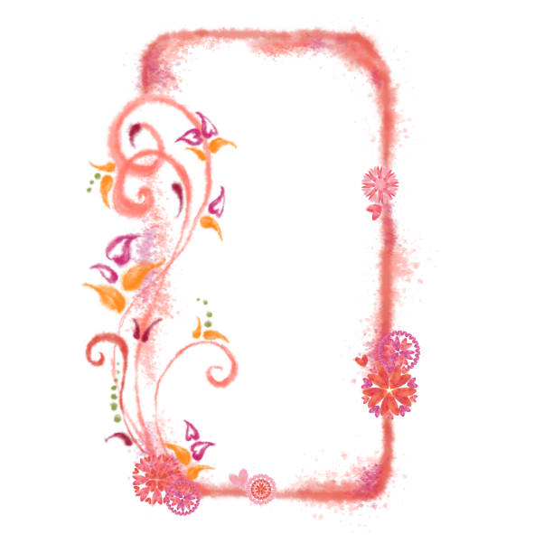 вертикальная рамка украшена цветочными завитками и сердечными цветами. - symbol love announcement message painted image stock illustrations