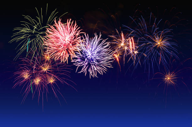 istock Colorful fireworks celebration and the twilight sky background. 1092421604