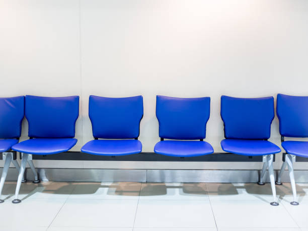 istock Empty blue leather airport seats on white background 1092441350
