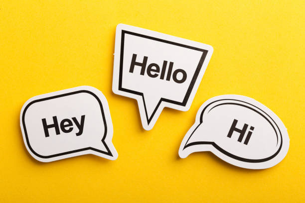 Hello Speech Bubble Isolated On Yellow Background Hello speech bubble isolated on the yellow background. welcome stock pictures, royalty-free photos & images
