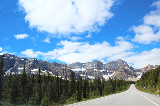 Road in the mountains in Banff National Park in the summer