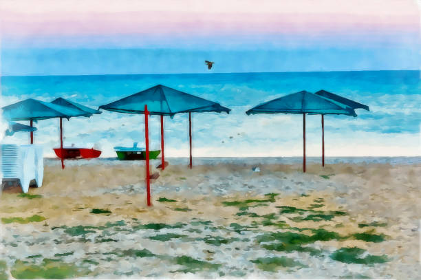 istock Drawing watercolor. Abstract sea landscape. 1092466298