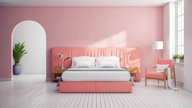 istock Modern Scandinavia style ,coral and white bedroom decor concept ,3d rendering 1092466592
