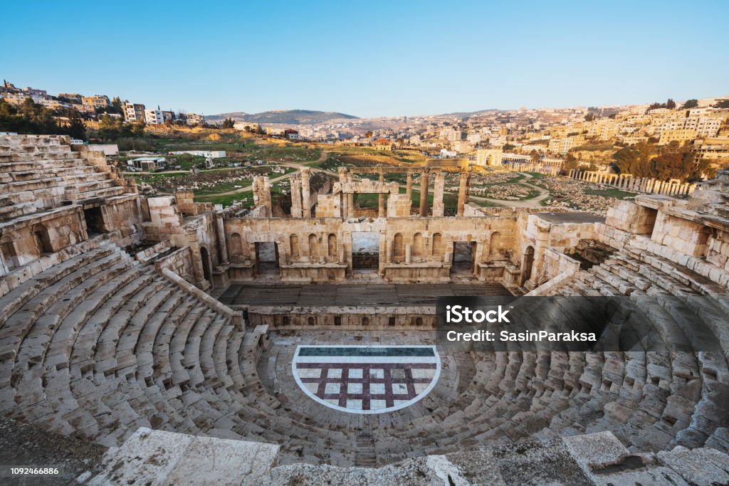 Ancient theater architecture Jerash in Amman, Jordan Jarash Stock Photo