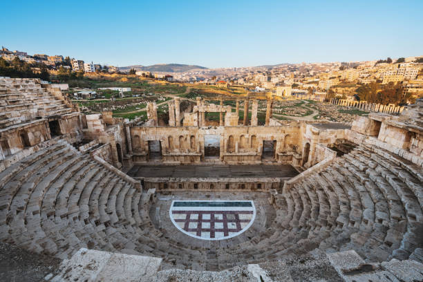 Ancient theater architecture Jerash in Amman, Jordan Ancient theater architecture Jerash in Amman, Jordan amman city stock pictures, royalty-free photos & images