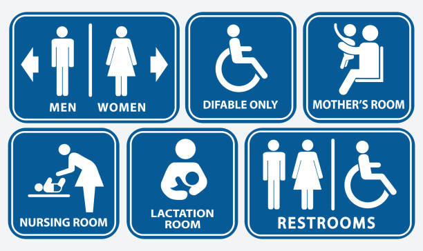 zestaw toalety, pokoju pielęgniarskiego, tabliczki laktacyjnej - public restroom bathroom symbol computer icon stock illustrations