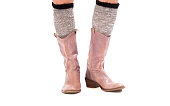 Woman's Feet/Legs in Socks and Purple Cowboy Boots