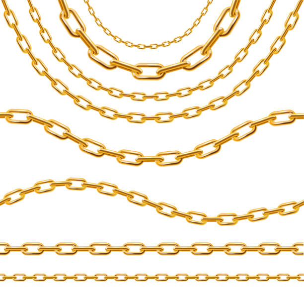 illustrations, cliparts, dessins animés et icônes de set de chaîne dorée détaillée 3d réaliste. vector - necklace chain gold jewelry