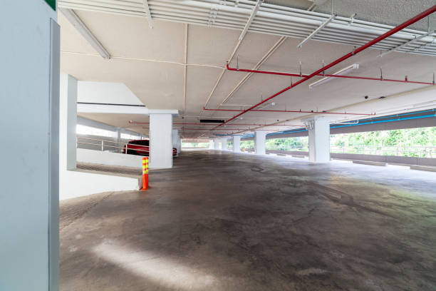 istock Modern white Parking garage interior ,industrial building 1092500836
