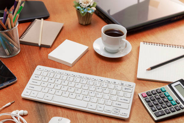 istock Office desk table of Business workplace and business objects 1092500866