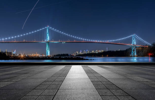 istock empty pavement front of Lions Gate Bridge at night 1092527216