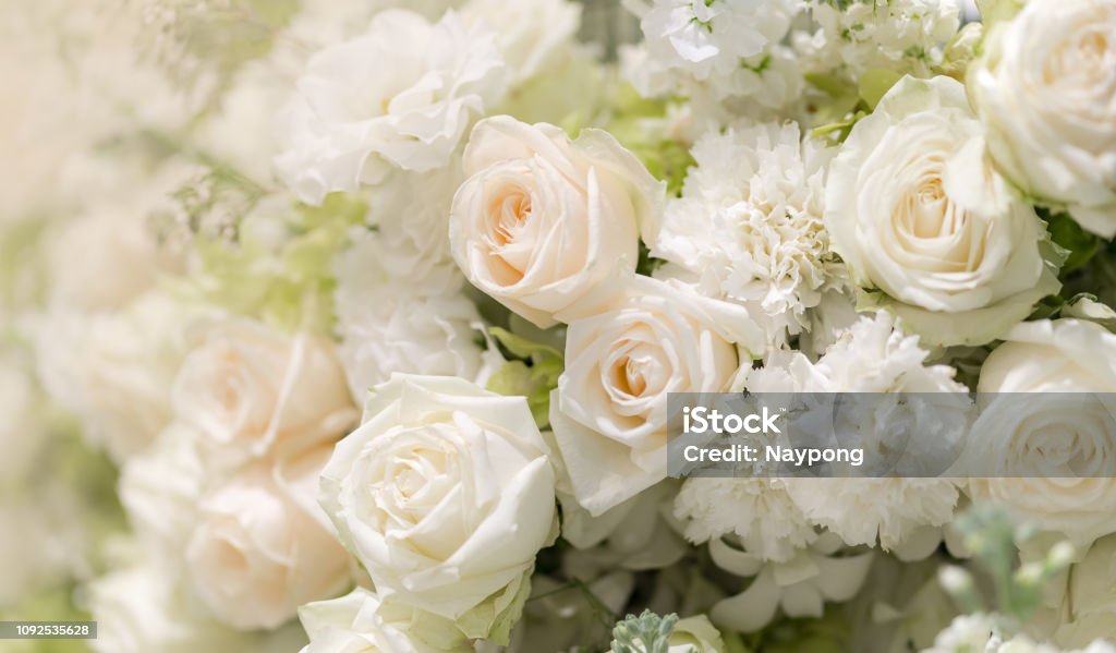 Mezcla Flores Rosas Blancas Fondo Floral De La Boda Foto de stock y más  banco de imágenes de Amor - iStock