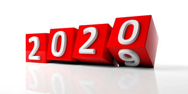 istock New year 2020 digits on red cubes isolated on white background. 3d illustration 1092544098