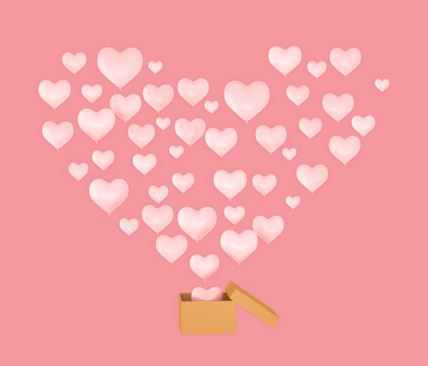 istock flying pink balloon heart shape from delivery box, for valentines day, Love delivery concept,celebration ,love, gift 1092550352
