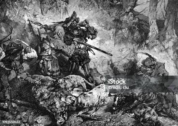 Boar Hunting Stock Illustration - Download Image Now - 19th Century, 2019, Adult