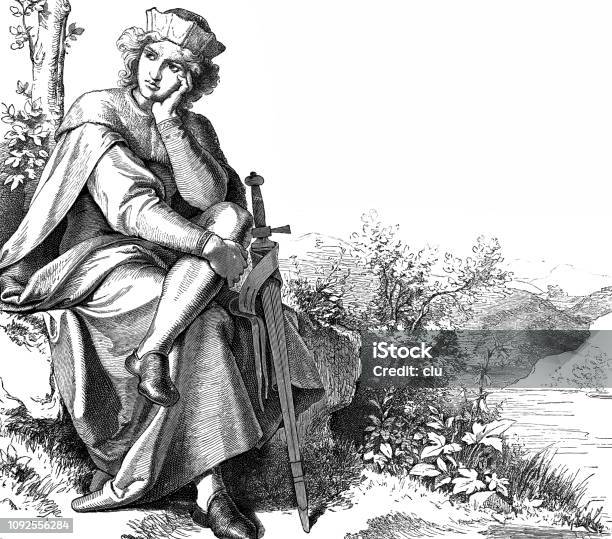 Minstrel Walther Von Der Vogelweide Stock Illustration - Download Image Now - 19th Century, 2019, Antique