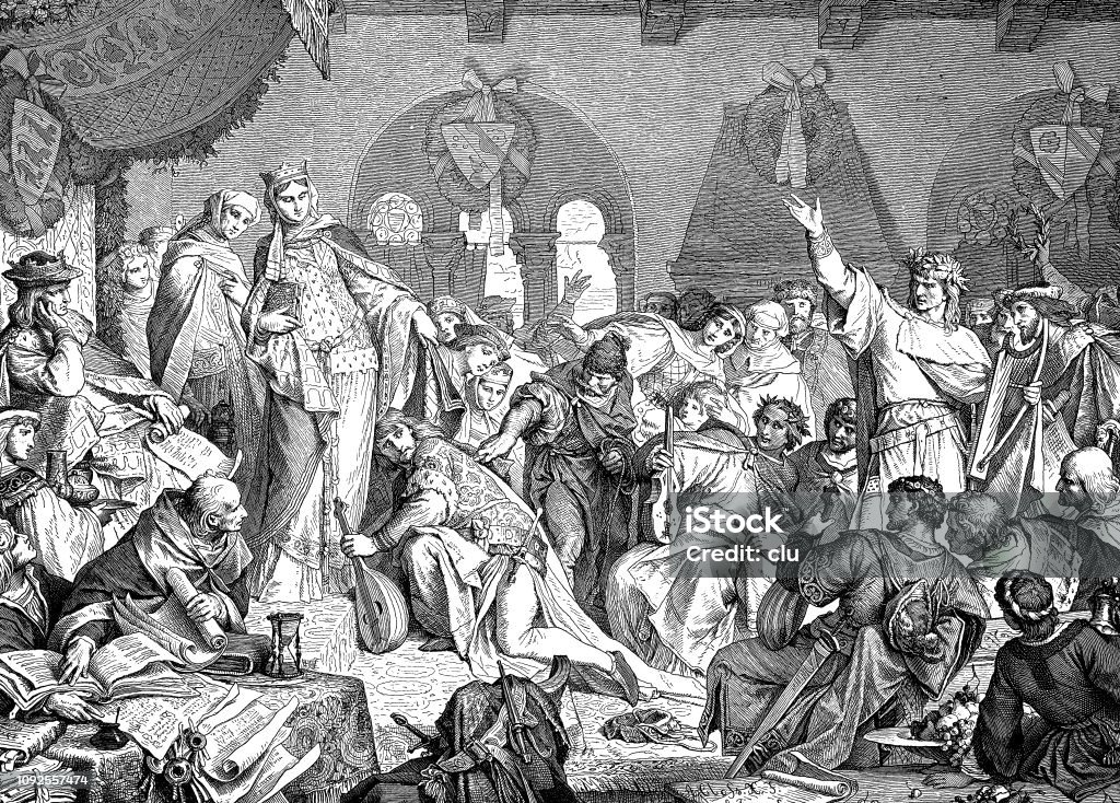 The Wartburg Singers' War Illustration from 19th century 19th Century stock illustration