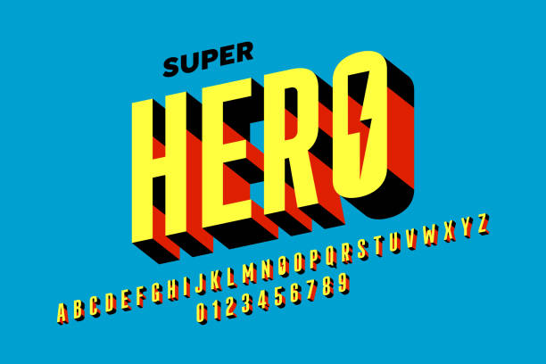 Comics style font design Comics style font design, alphabet letters and numbers vector illustration heroes stock illustrations