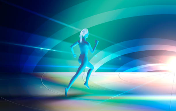 istock Woman running in colorful background, hi-tech illustration 1092561220
