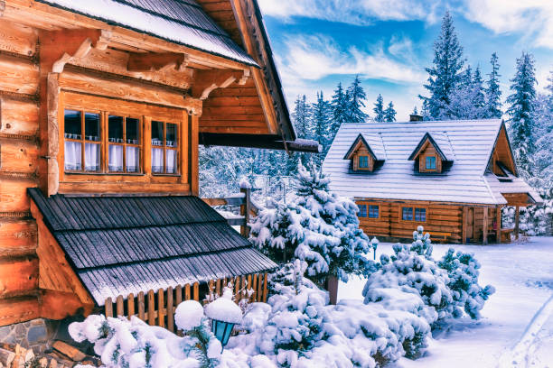 regionális stílusú faház télen, zakopane, lengyelország - zakopane télen témájú stock jellegű vizuális alkotások, jogdíjmentes fotók és képek