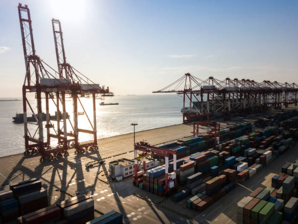 istock Container terminal handling area, aerial view 1092578652