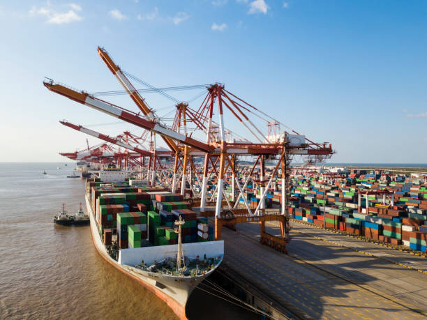 istock Container terminal handling area, aerial view 1092578912
