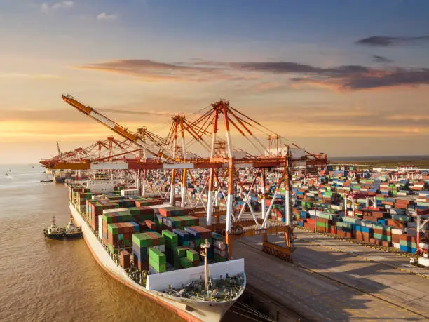 Photo of Container terminal handling area, aerial view