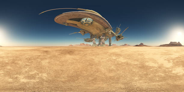 istock Spherical 360 degrees seamless panorama with a huge spacecraft in a desert 1092589376