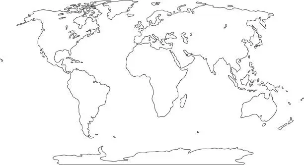 Vector illustration of Freehand world map sketch on white background. Vector illustration.