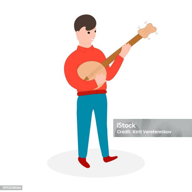 Country Music Player Bluegrass Musical Festival Vector Isolated Illustration Banjo Musician Stock Illustration - Download Image Now