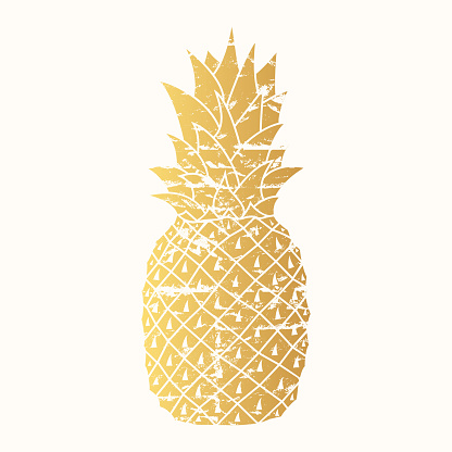 Hand drawn tropical grunge golden pineapple. Rough foil texture. Gold fruit. Vector isolated sketch.