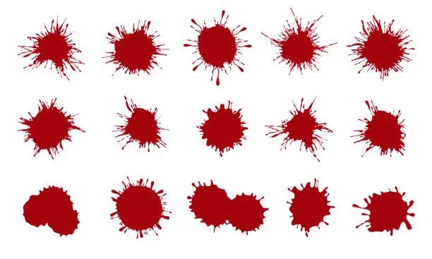 Vector illustration of Hand drawn paint splatter. Horror bloody blobs. Blood drops. Vector isolated illustration.