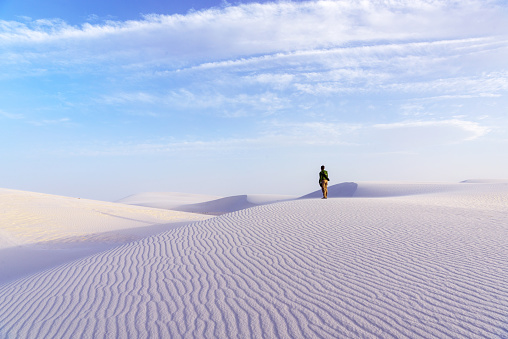 The man at the deserts landscape