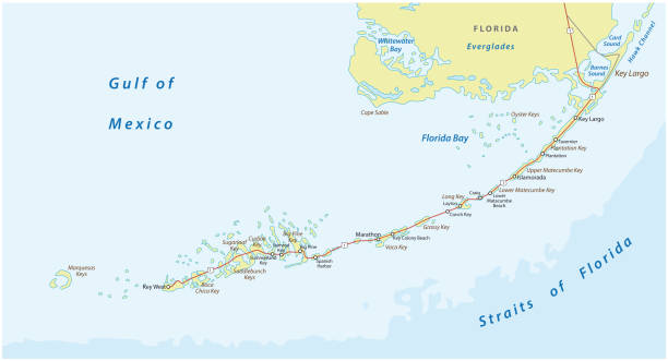 подробно флорида ключи дороги и путешествия вектор карты - florida cartography map florida keys stock illustrations