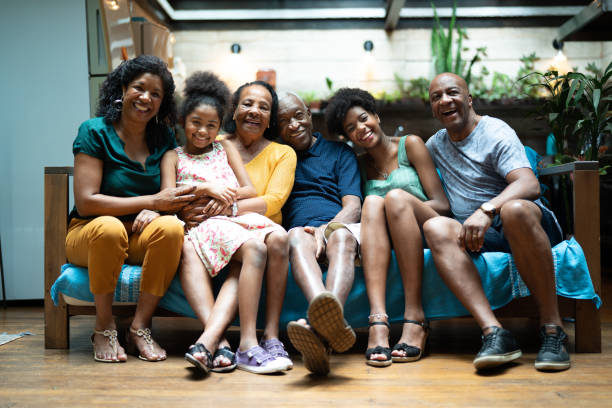 Multi-Generation African hispanic family at home portrait