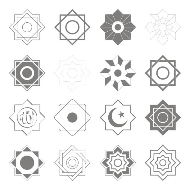 vektor-icons mit islamischen symbole islamischer sternen reiben el hizb - sharia stock-grafiken, -clipart, -cartoons und -symbole