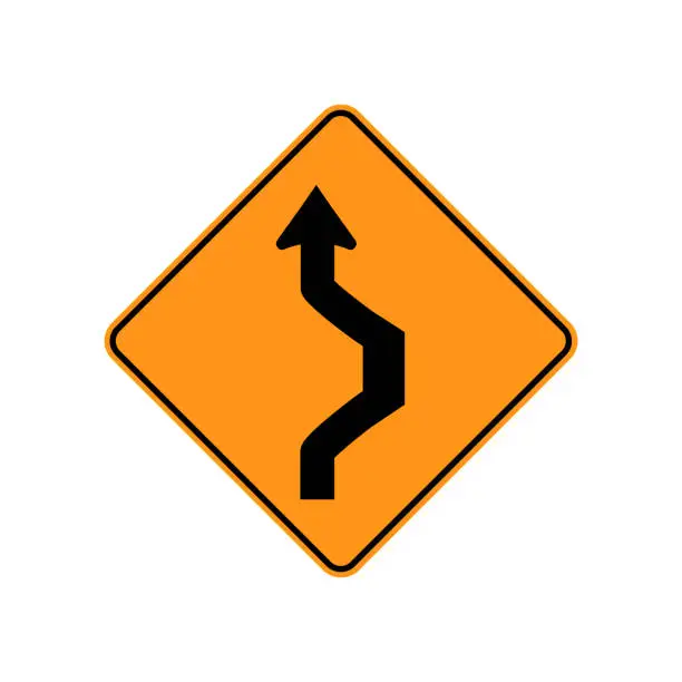 Vector illustration of USA traffic road sign. double reverse curve, starting with a right curve. vector illustration