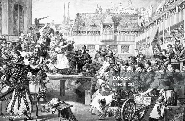 Performance Of A Carnival Story By Hans Sachs In Nuremberg Heilsbrunner Hof Stock Illustration - Download Image Now
