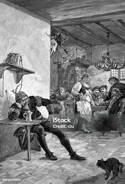 Seat Of The Executioner In A Medieval Tavern Separated From Other Guests Stock Illustration - Download Image Now