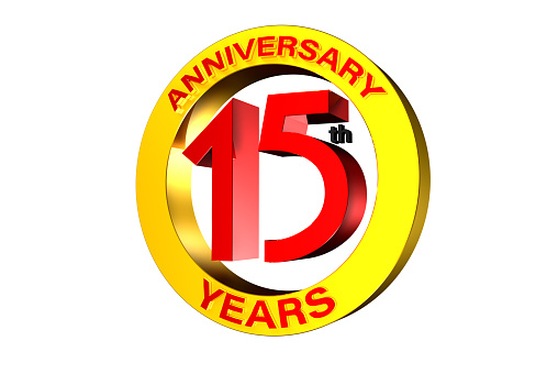 15 th anniversary 3d,15 years red white background.