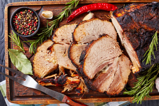istock overhead view of Roasted pork ham, flatlay 1092652040