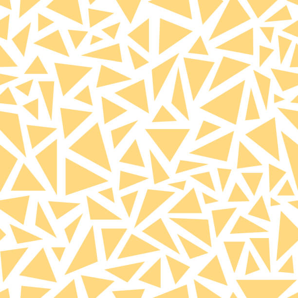 黄色の三角形。白い背景の上のシームレスなベクトル パターン - 三角形点のイラスト素材／クリップアート素材／マンガ素材／アイコン素材