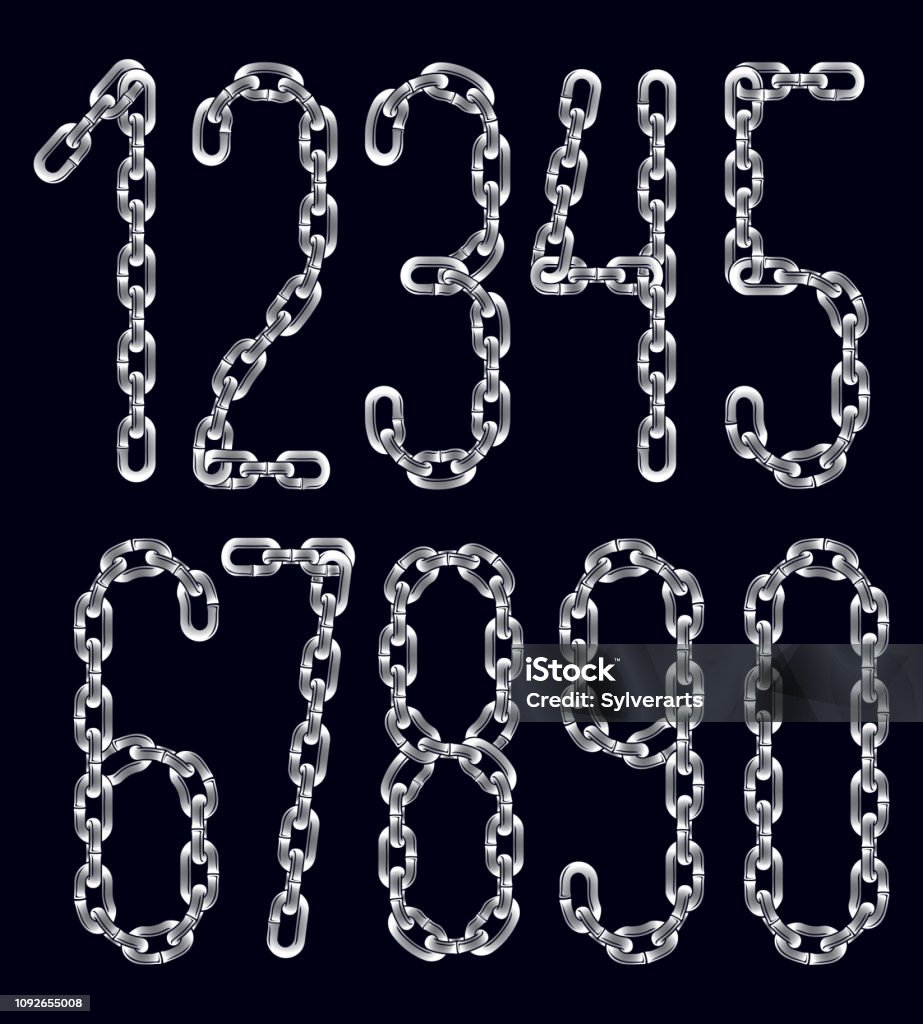 Threadable Numbers Vector Numbers Modern Numerals Set Created Using Connected Chain Link ...