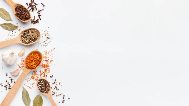 istock Various spices and herbs in spoons on white background 1092662836