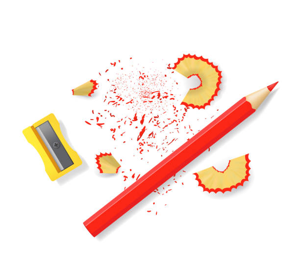 реалистичный 3d подробный sharpener и красный карандаш набор. вектор - pencil man made graphite writing stock illustrations