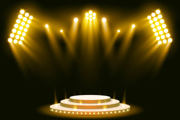 ilustrações de stock, clip art, desenhos animados e ícones de yellow stage lighting background with spotlight vector illustration - club soccer